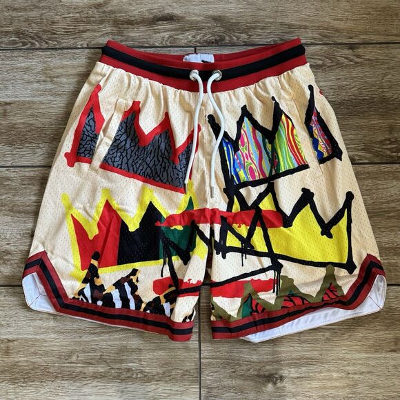Crown Print Athletic Ball Shorts Men's Multicolor Large Historian Threads - Picture 2 of 9
